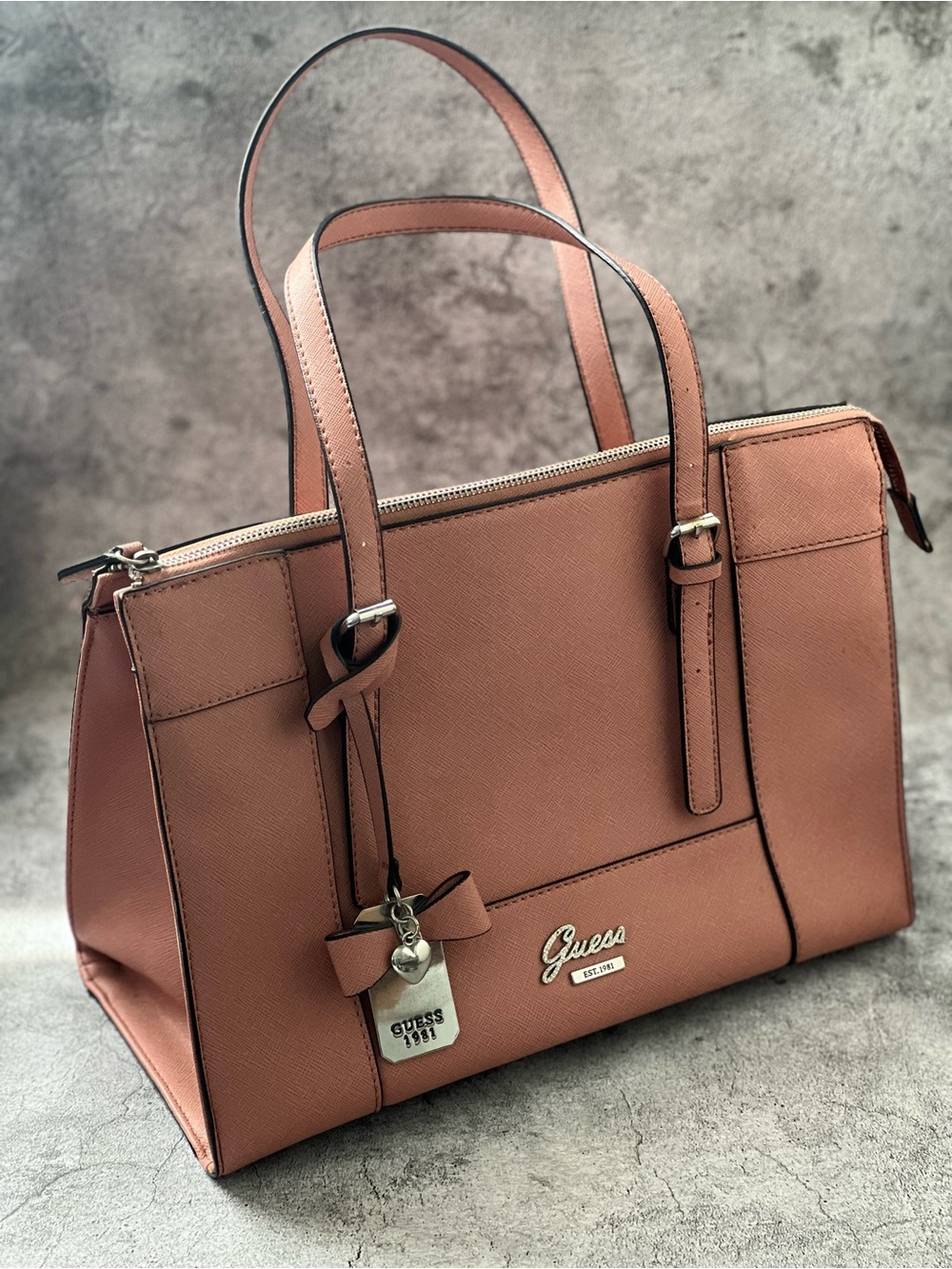 Guess Structured Satchel Bag in Dusty Rose